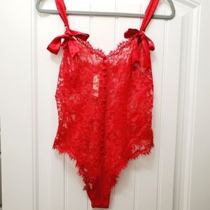 Sold Vtg 90s Victoria's Secret Gold Label Sheer Red Lace Teddy/Bodysuit Medium